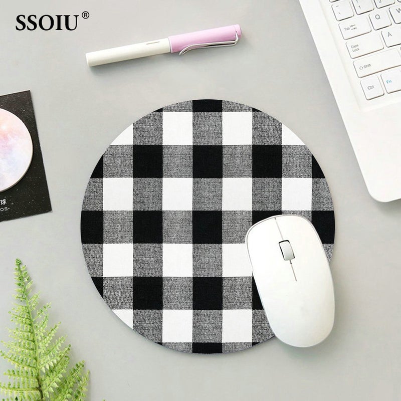 SSOIU Black and Black Buffalo Plaids Round Mouse Pad 7.87"X7.87" 20CM - Image 4